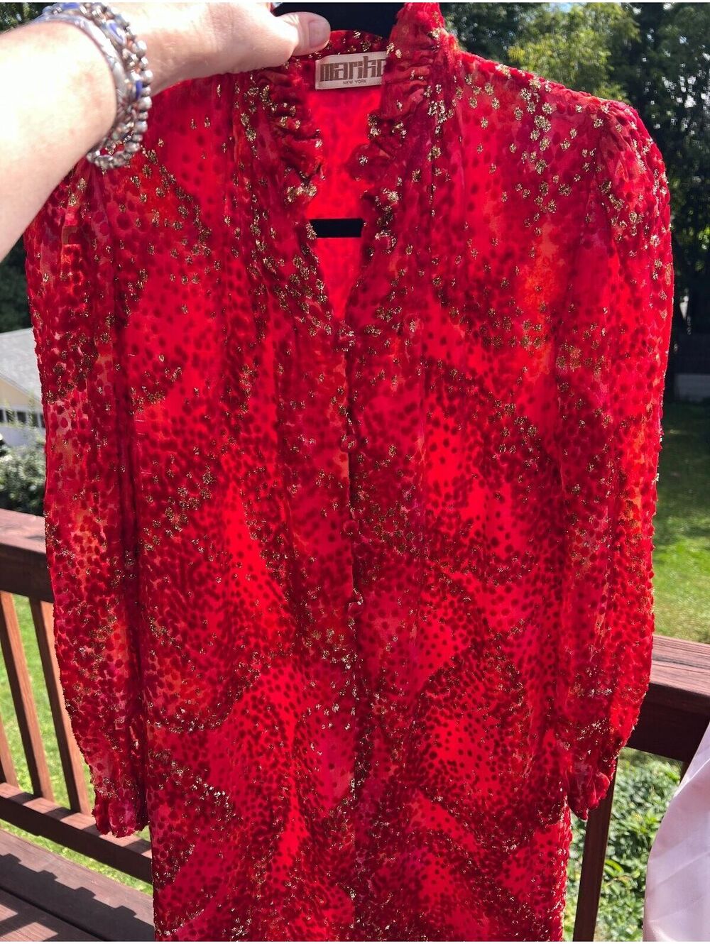 Vintage Mariko NY Red Velvet and Gold Glitter Dress STUNNING